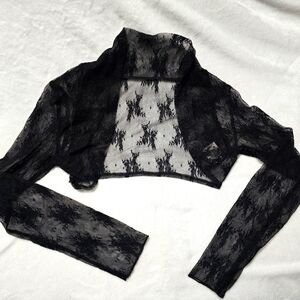 Shear lacy Long sleeves bolero Black.  See description.